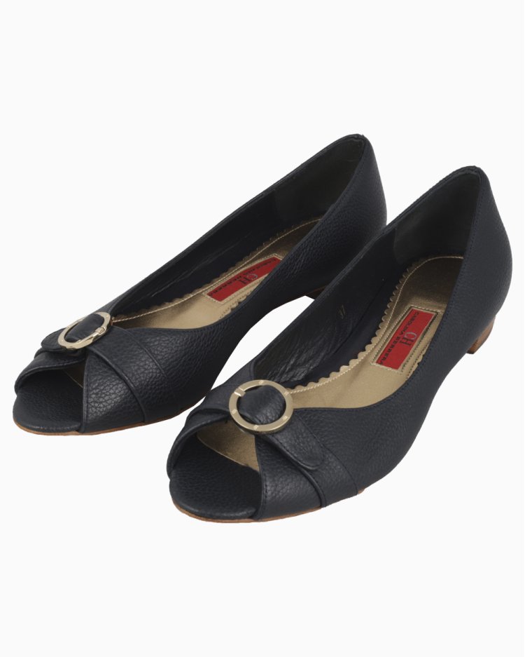 Sapatilha Carolina Herrera Original Peep Toe Azul Marinho Feminina